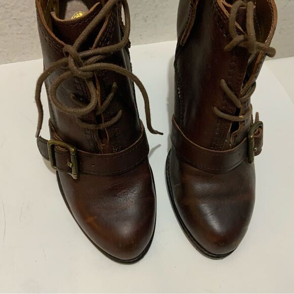 Fossil Charlene Ankle Boots Womens Size 7.5 Brown  Leather Lace Up Buckle Wedge - Picture 7 of 16